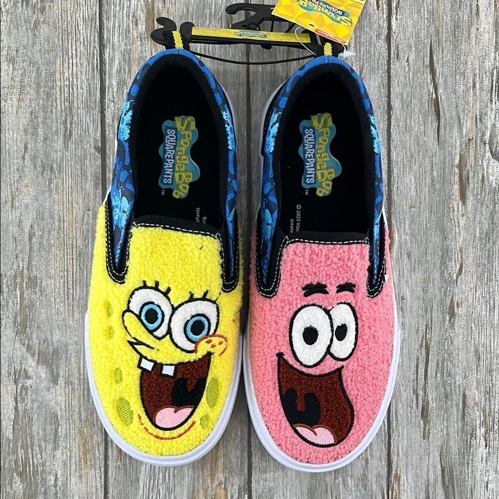 Little Kid SpongeBob SquarePants Fleece Slip-On Sneakers Shoes Size 2